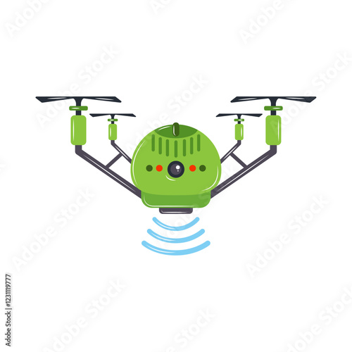 Green drone with radar sensor scanning illustration