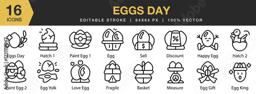 Eggs Day icon set. Editable Stroke Icon Collection. Includes egg, healthy, organic, food, protein, and More. Outline icons vector collection.