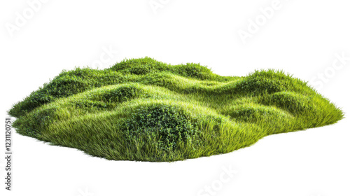 Green grass patch forming gentle hills on transparent background