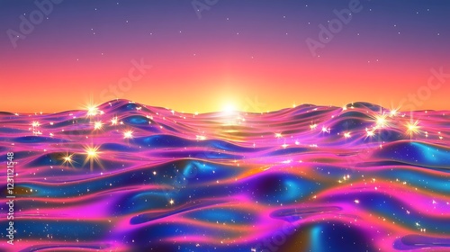 Vibrant Sunset Over a Glittering Celestial Sea