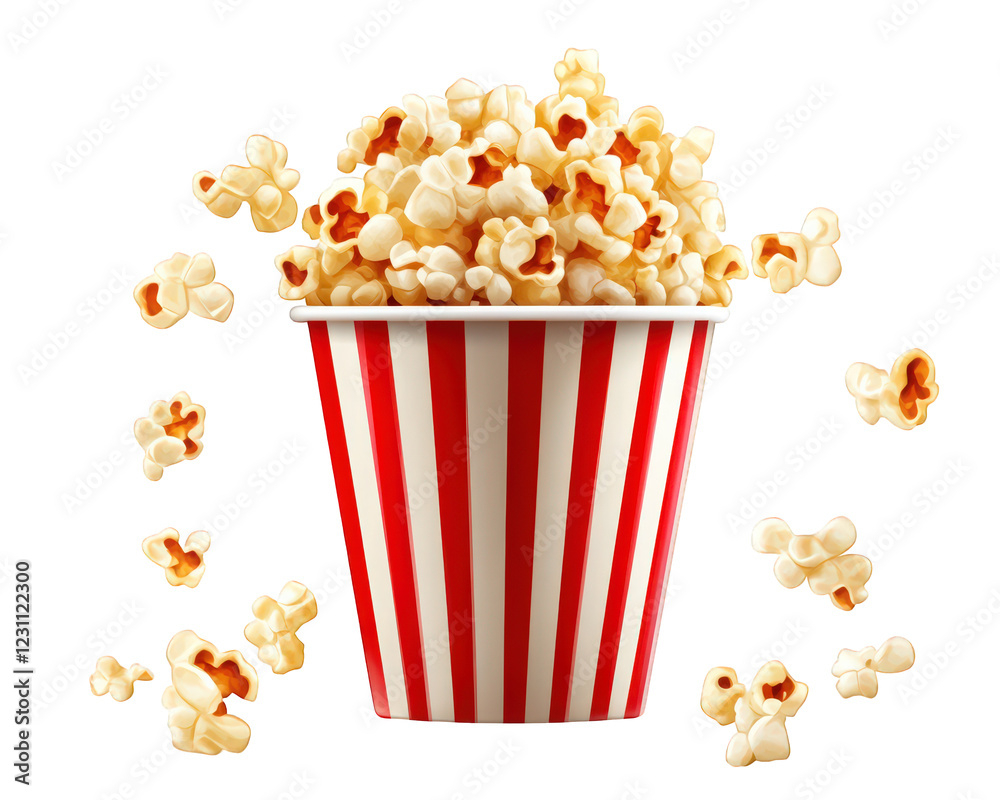 Delicious popcorn in classic red and white striped bucket, perfect for movie nights and snacks. fluffy kernels are bursting with flavor and fun Delicious popcorn in classic red and white striped bucket, perfect for movie nights and snacks. fluffy kernels are bursting with flavor and fun