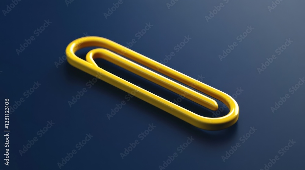 Obraz premium Golden paperclip on dark blue background, office supplies, website design