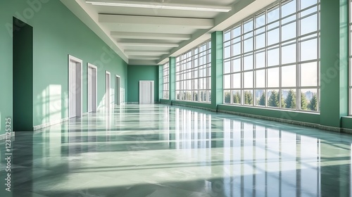 Wallpaper Mural Modern Green Corridor With Large Windows And Doors Torontodigital.ca