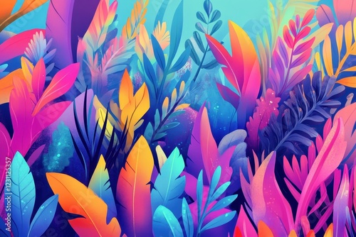 Vibrant Colorful Tropical Leaves Artistic Design photo