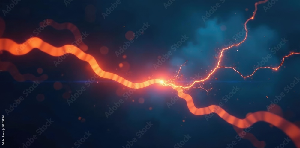 Defocused lightning streaks across a dark blue and orange background, focus, abstract Defocused lightning streaks across a dark blue and orange background, focus, abstract