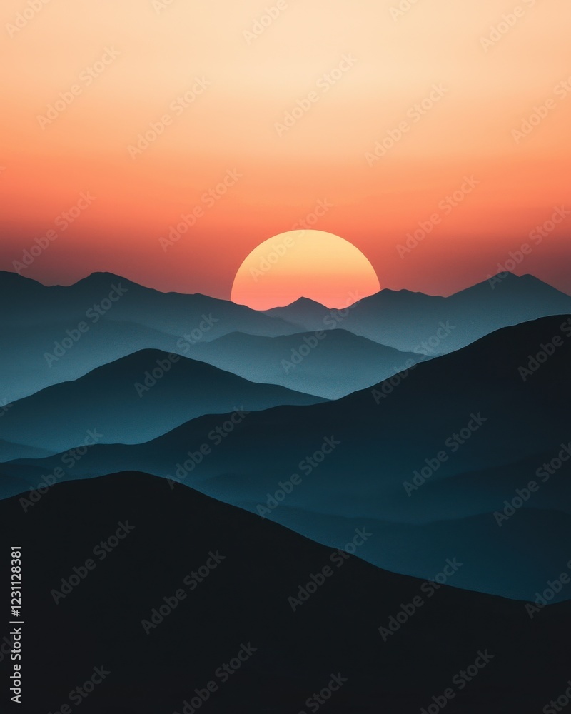 A serene sunset over layered mountains, casting warm hues of orange and pink across the sky, creating a peaceful atmosphere. A serene sunset over layered mountains, casting warm hues of orange and pink across the sky, creating a peaceful atmosphere.