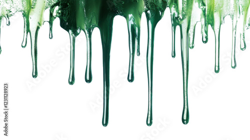 Green slime dripping down on transparent background