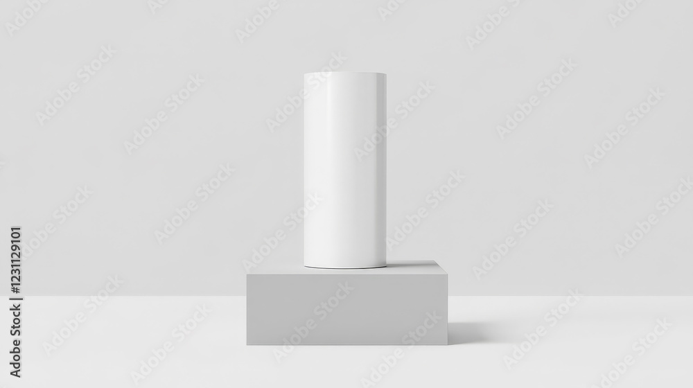 Clean Minimalist Product Display: A sleek white cylinder on a light gray platform against a bright backdrop. Clean Minimalist Product Display: A sleek white cylinder on a light gray platform against a bright backdrop.