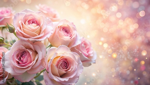 Delicate Pink Rose Bouquet Double Exposure Pastel Floral Background - Romantic Festive Card