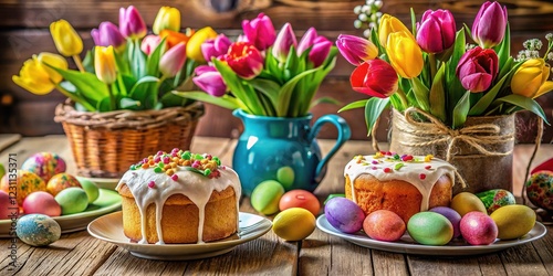 Wallpaper Mural Easter Kitchen Still Life: Cakes, Eggs & Tulips Macro Photography Torontodigital.ca