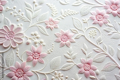 Elegant White Embossed Floral Paper Background for Food Photography