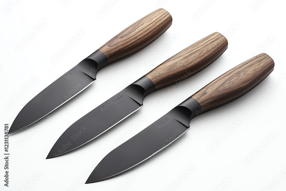 Sleek Black Kitchen Knives with Walnut Handles: Modern Minimalist Design Sleek Black Kitchen Knives with Walnut Handles: Modern Minimalist Design