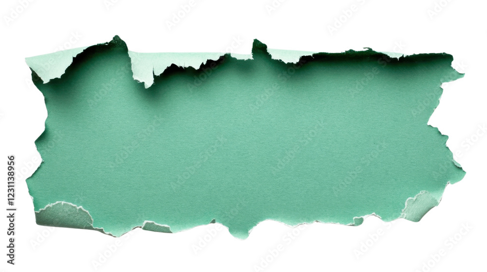Fototapeta premium Torn green paper piece with transparent background revealing checkered pattern