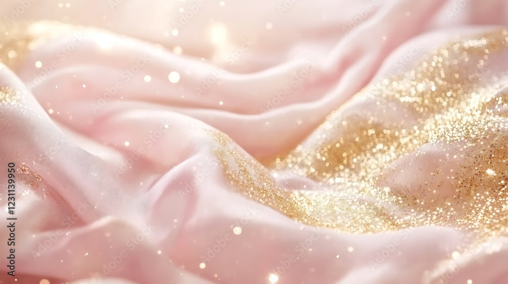Obraz premium Pink Fabric Draped with Golden Glitter