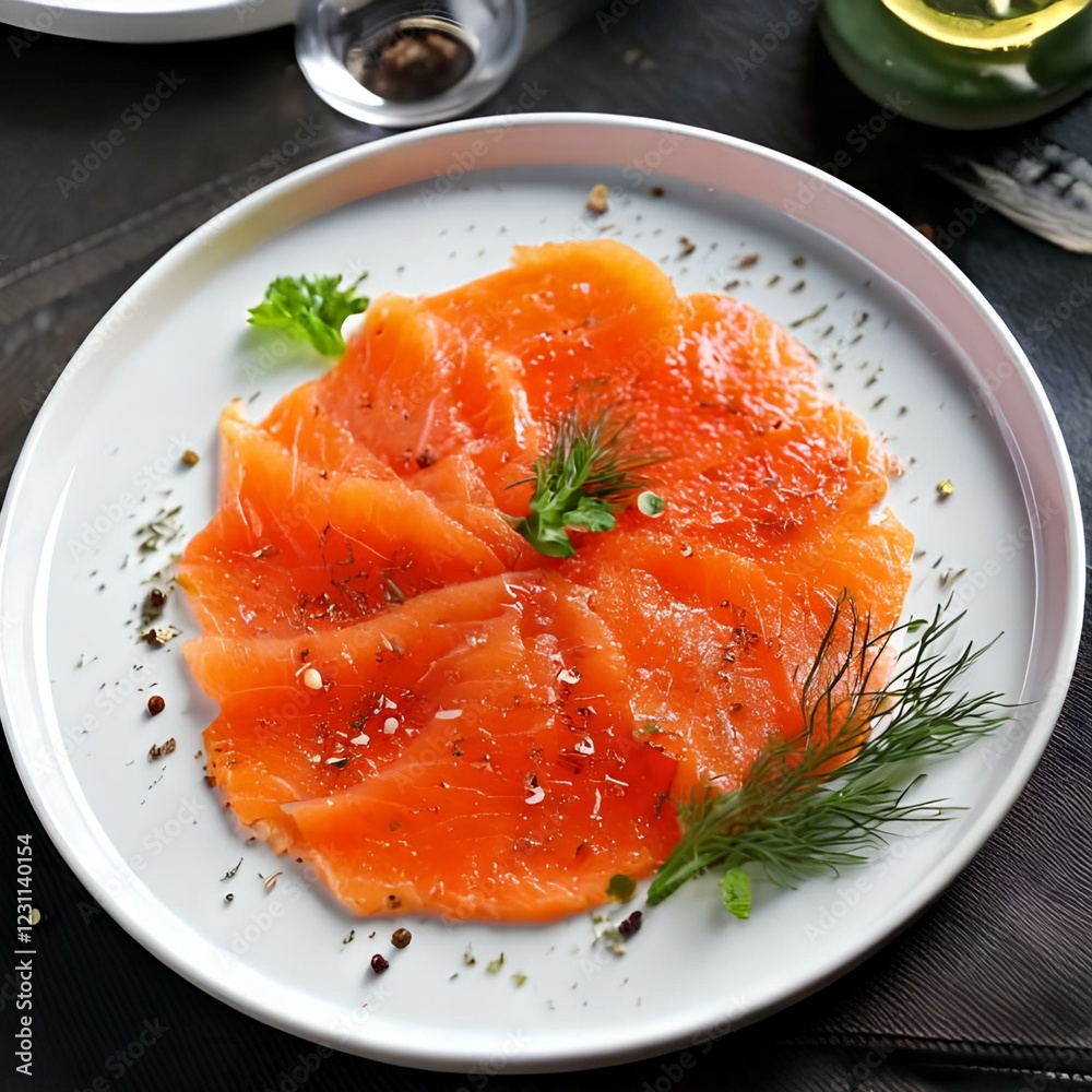 Gourmet Salmon Carpaccio with Olive Oil, Fresh Dill, and Black Pepper Gourmet Salmon Carpaccio with Olive Oil, Fresh Dill, and Black Pepper