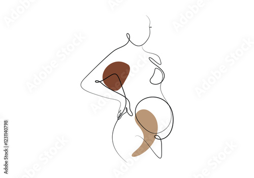 Continuous one line drawing of pregnant woman vector illustration 