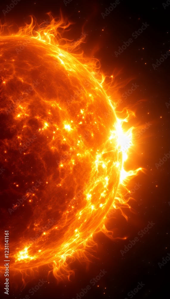 Fototapeta premium Vibrant Solar Flare Erupting from the Surface of the Sun Captured in Deep Space