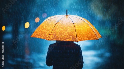 Wallpaper Mural Bright Orange Umbrella Under Heavy Rain in Atmospheric Setting Torontodigital.ca