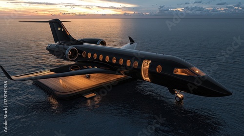 Wallpaper Mural Luxury Private Jet on a Floating Dock at Sunset Torontodigital.ca