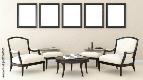 Elegant Living Room with Chairs and Empty Frames on Wall