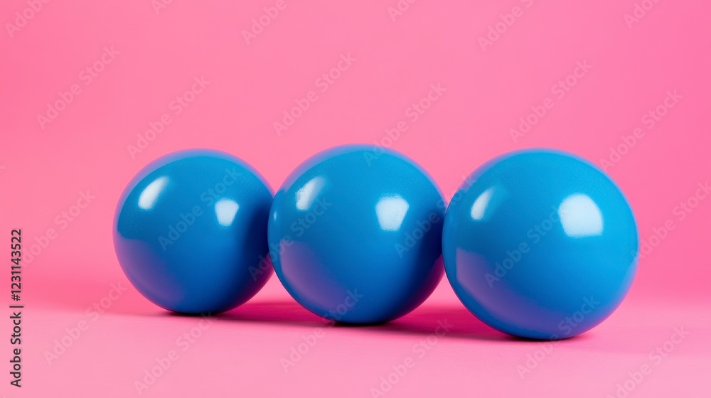 Three Bright Blue Balls on a Soft Pink Background for Creative Use Three Bright Blue Balls on a Soft Pink Background for Creative Use