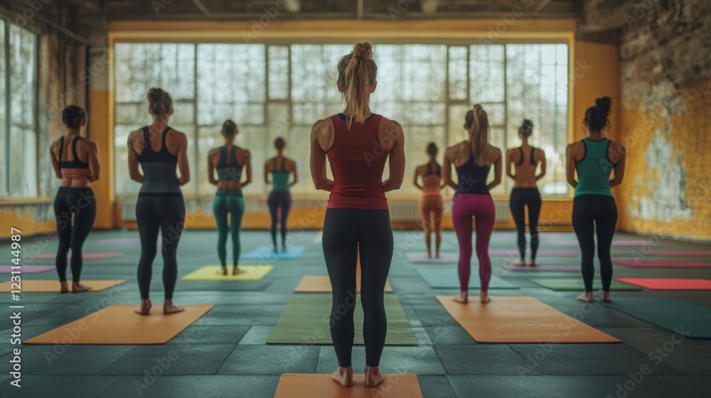 Fototapeta premium Women's Yoga Class in a Bright Studio