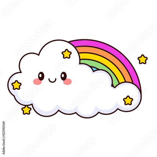 cute rainbow cartoon kawaii sticker. character vector illustration