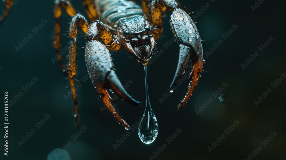 Fototapeta premium Close-up of Spider with Water Droplet on Its Fang in Nature