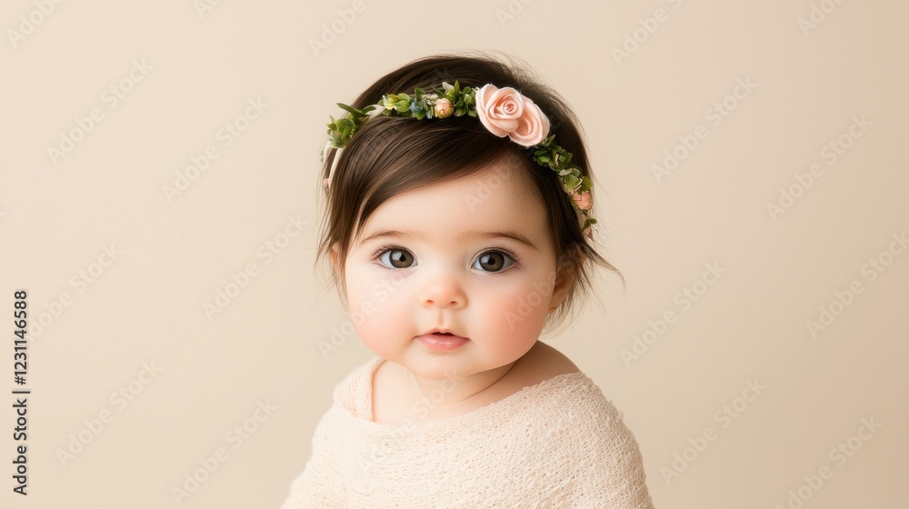 Portrait of a Baby Girl with Flower Crown Portrait of a Baby Girl with Flower Crown