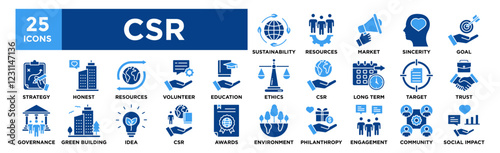 CSR icon collection set. Containing design environmental, csr, responsibility, green, business, social, environment, corporate	