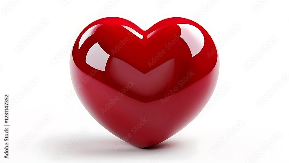 A shiny, 3D-rendered red heart sits centered against a white background A shiny, 3D-rendered red heart sits centered against a white background