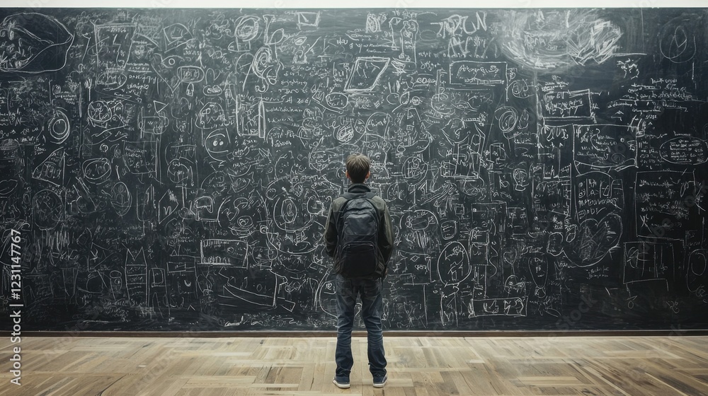 Student Facing Chalkboard Full of Complex Mathematical Equations Student Facing Chalkboard Full of Complex Mathematical Equations