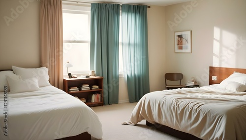A serene bedroom with soft lavender walls and minimalist decor, the HD camera capturing the tranquil and calming ambiance of the space.
