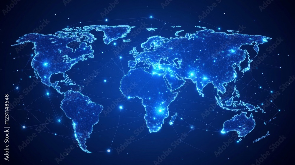 Glowing Blue World Map Network Illustration Glowing Blue World Map Network Illustration