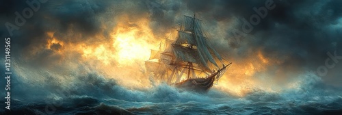 Stormy Seas: A Sailing Ship Braving a Tempestuous Ocean