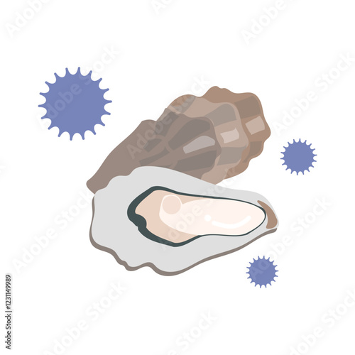食中毒　牡蠣　人物のイメージイラスト
