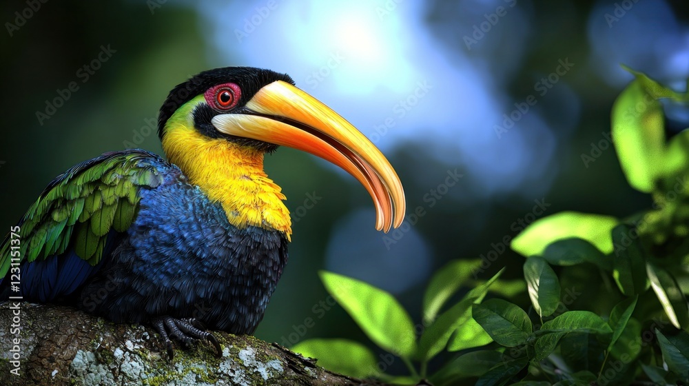 Vibrant Colorful Toucan Perched on Branch Vibrant Colorful Toucan Perched on Branch