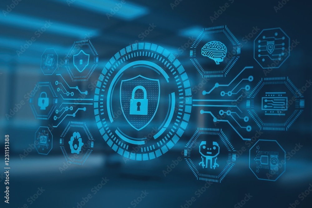 Obraz premium Cybersecurity Network Protection: Digital Shield and Data Security System