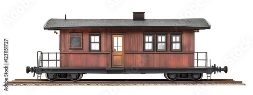 vintage train conductor cabin, isolated on transparency background, showcasing its wooden structure and classic design. This evokes nostalgia for railway history