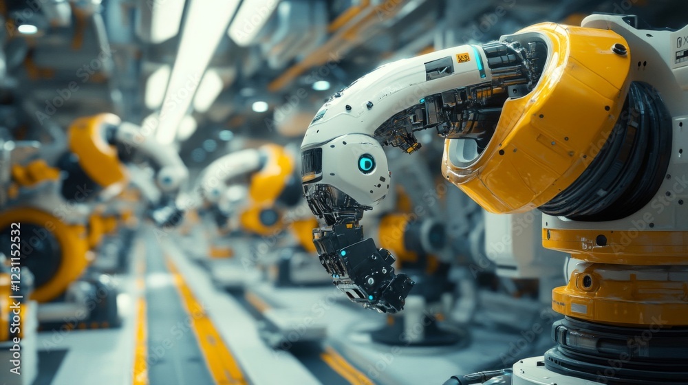 Industrial Robots on Assembly Line in Factory Industrial Robots on Assembly Line in Factory
