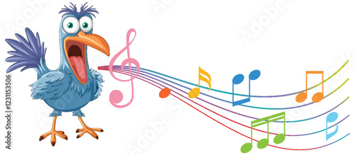 Singing Bird with Colorful Musical Notes