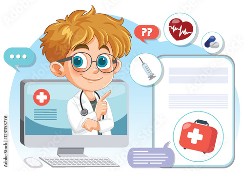 Virtual Doctor Consultation Illustration