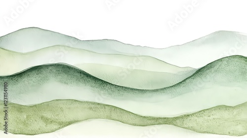 Wallpaper Mural abstract green mountains, watercolor landscape - abstract art Torontodigital.ca