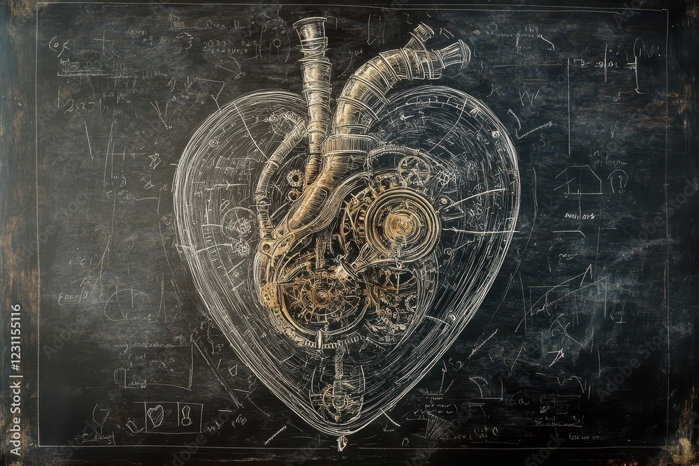 Naklejka premium A Mechanical Heart Design on a Dark Background