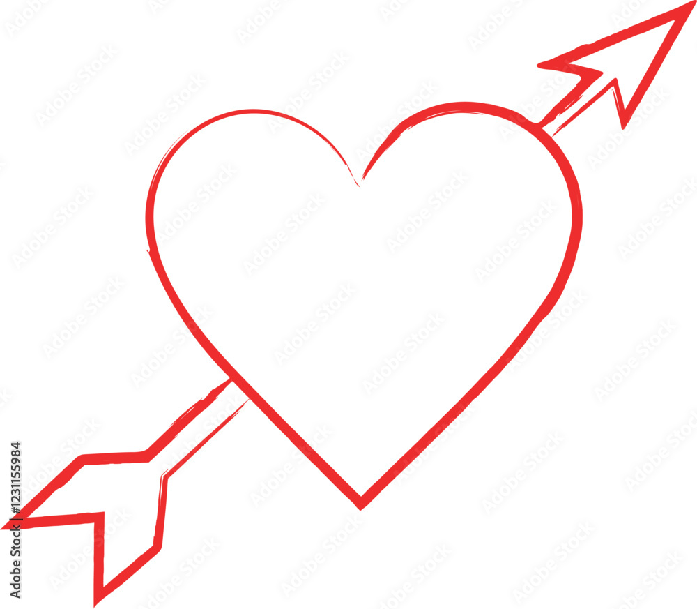 Red Heart Outline with Cupid Arrow Red Heart Outline with Cupid Arrow