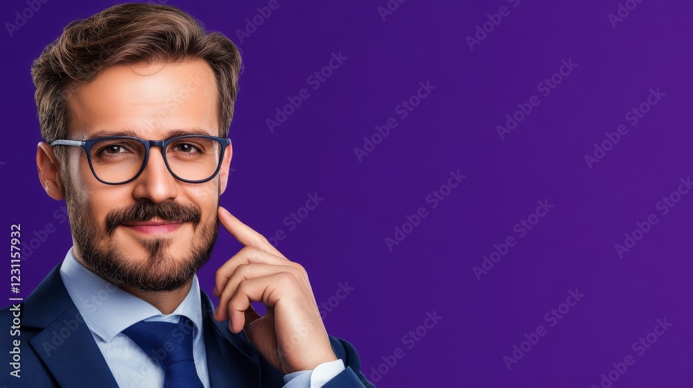 Obraz premium Stylish bearded man with glasses, a modern portrait capturing intellect and sophistication