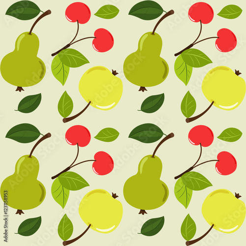 Seamless pear apples berry pattern. Flat style.
