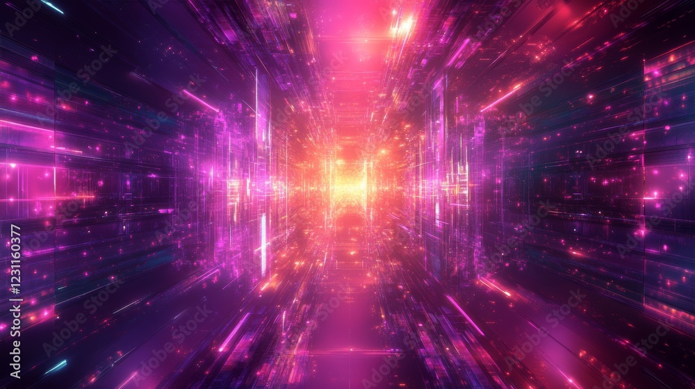 Futuristic Abstract Light Tunnel with Vibrant Pink and Orange Glow Futuristic Abstract Light Tunnel with Vibrant Pink and Orange Glow