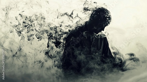 Wallpaper Mural Silhouette of a Person Surrounded by Swirling Smoke and Shadows Torontodigital.ca