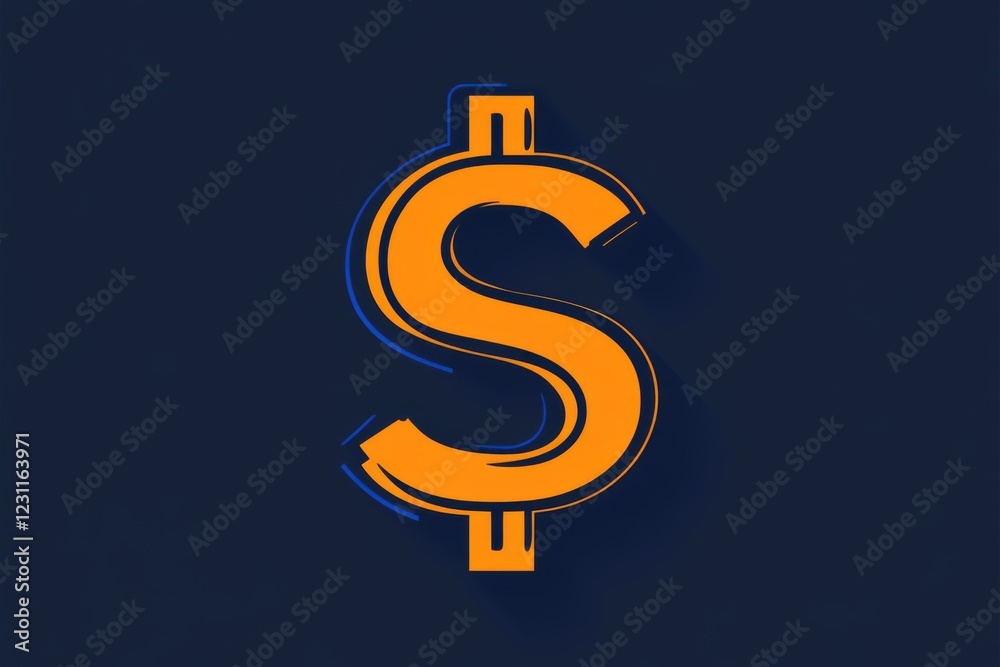 Dark blue dollar sign icon with a contrasting orange outline Dark blue dollar sign icon with a contrasting orange outline